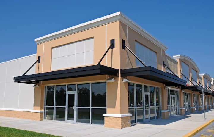 Bright red commercial awning in San Diego, CA.